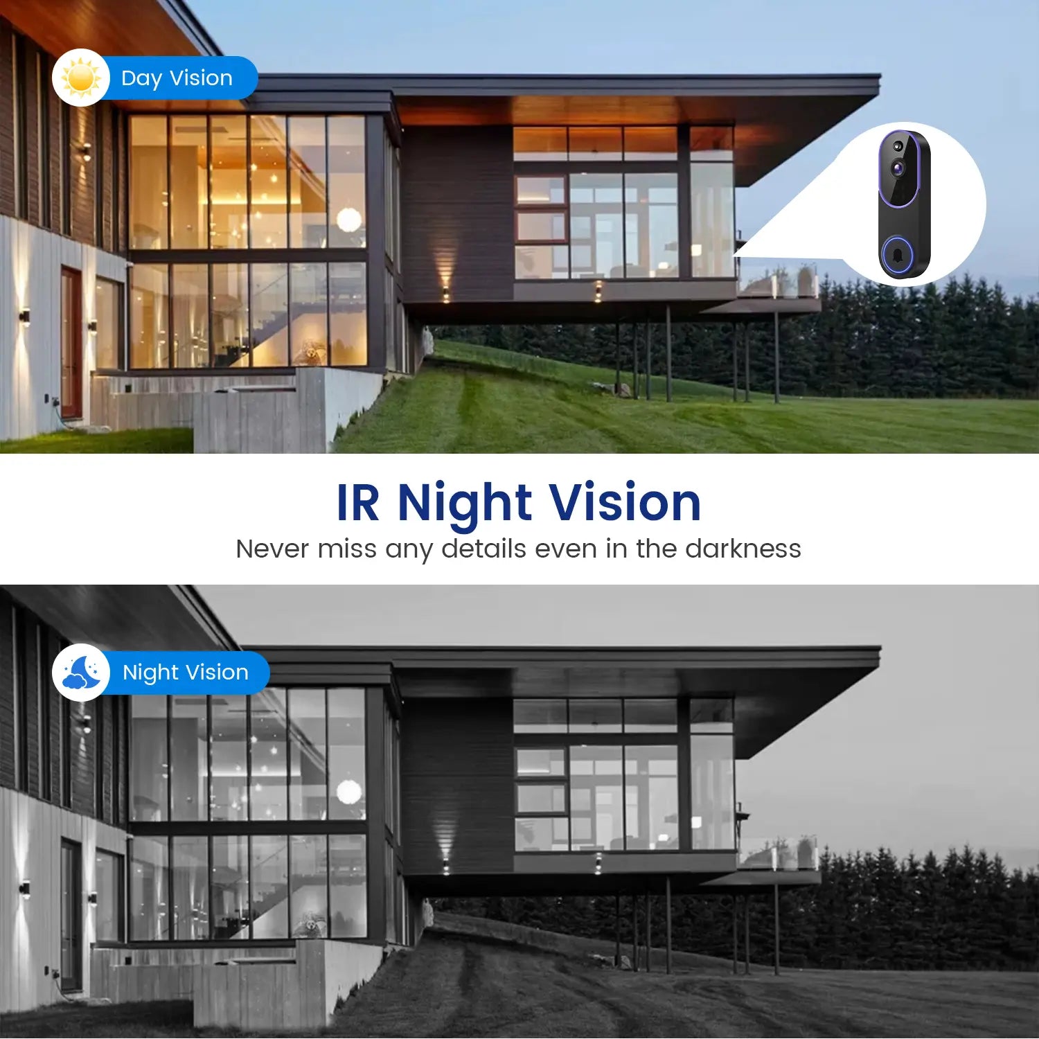 1080P Wireless Video Doorbell Camera, Smart AI Human Detection, FHD Live View, Cloud Storage, Night Vision, Two Way Audio, Instant Alert, 2.4G Wifi Only, Indoor/Outdoor Surveillance Cam for Home Security System