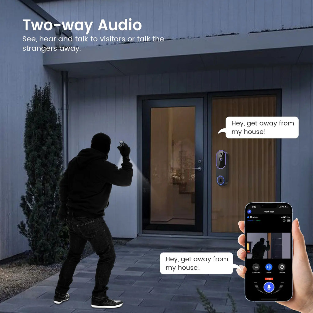 1080P Wireless Video Doorbell Camera, Smart AI Human Detection, FHD Live View, Cloud Storage, Night Vision, Two Way Audio, Instant Alert, 2.4G Wifi Only, Indoor/Outdoor Surveillance Cam for Home Security System