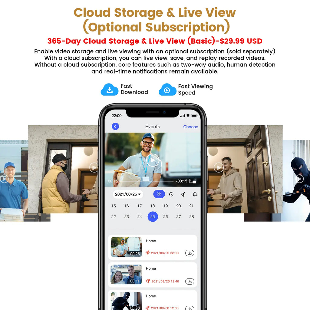 1080P Wireless Video Doorbell Camera, Smart AI Human Detection, FHD Live View, Cloud Storage, Night Vision, Two Way Audio, Instant Alert, 2.4G Wifi Only, Indoor/Outdoor Surveillance Cam for Home Security System